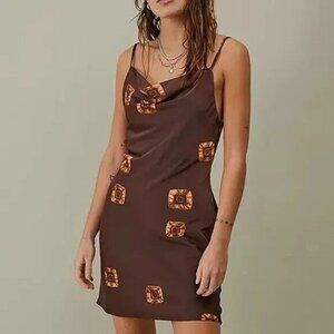 urban outfitters mallory cowl slip mini dress in brown multi size‎ small